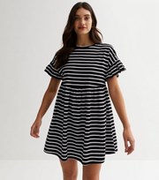 New Look Black Stripe Jersey Frill Sleeve Mini Dress